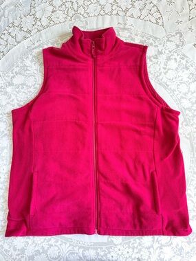 Lands' End Women’s Magenta Fleece Full-Zip Vest - Plus Size 1X (16W-18W)